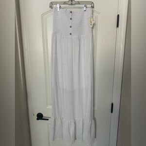White Strapless Maxi Dress with Smocked A-line Design